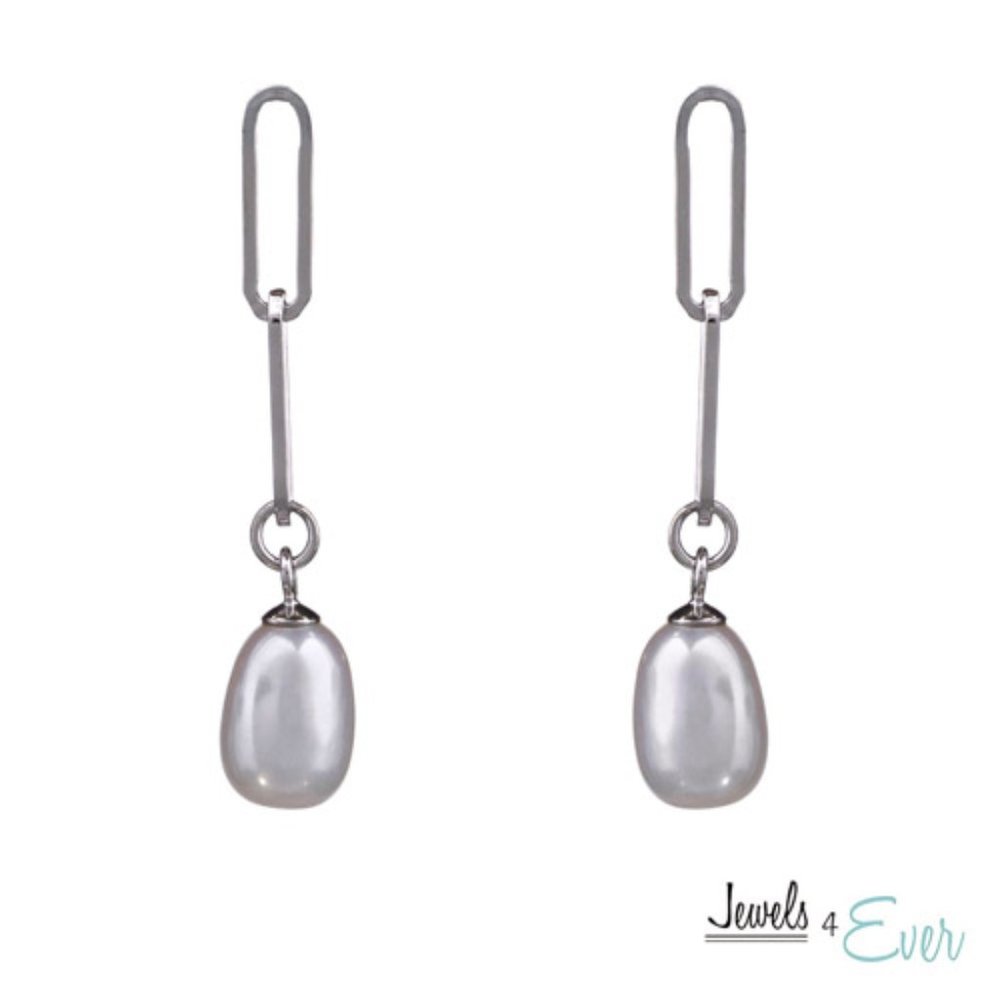 Sterling Silver Genuine Freshwater Pearl Earrings with Rhodium Plating